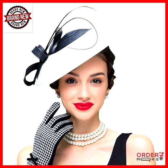 Vintage Straw Fedora Wide Brim Hat for Women Church Tea Party Formal Occasions main image 6